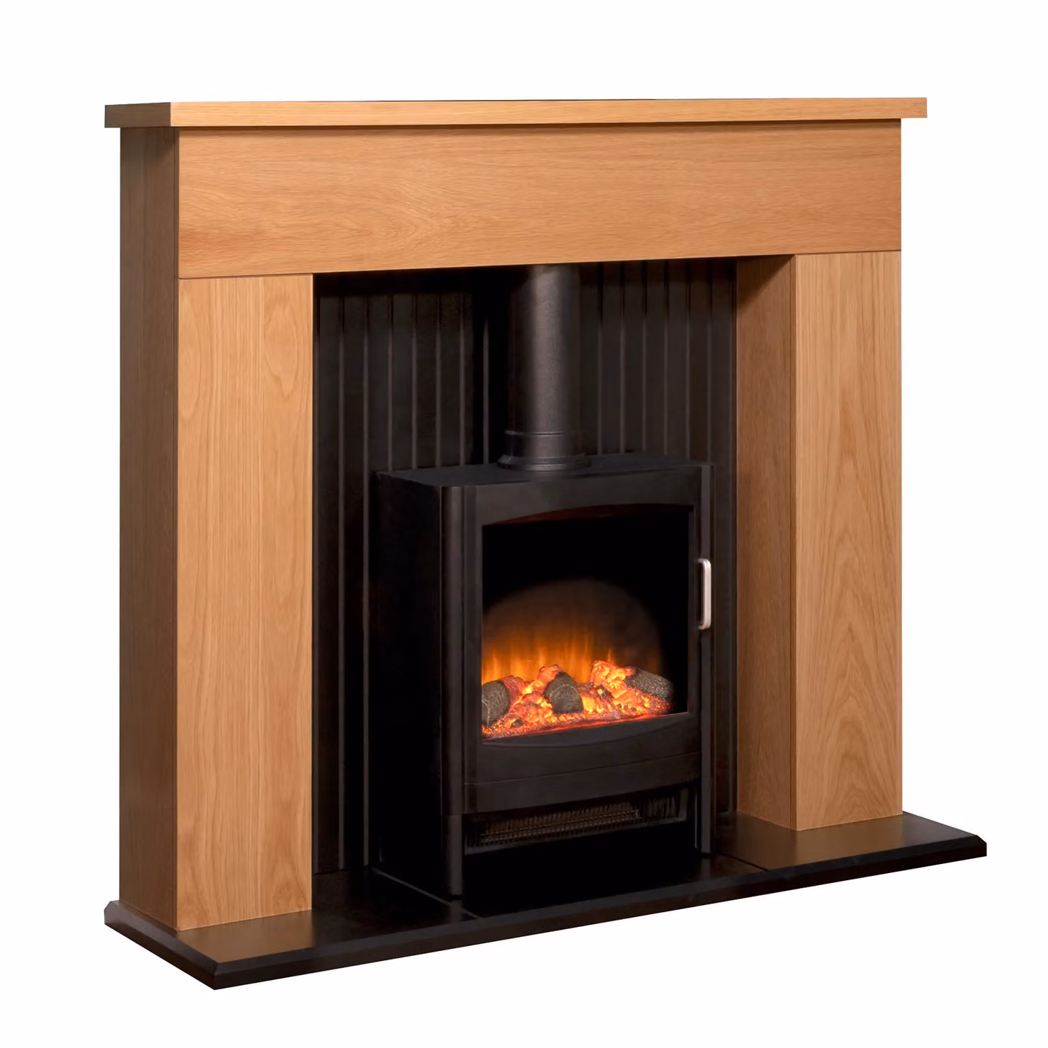 Adam Fires & Fireplaces Innsbruck Stove Fireplace in Oak with Keston Electric Stove, Black, Width: 114.3 cm – 3