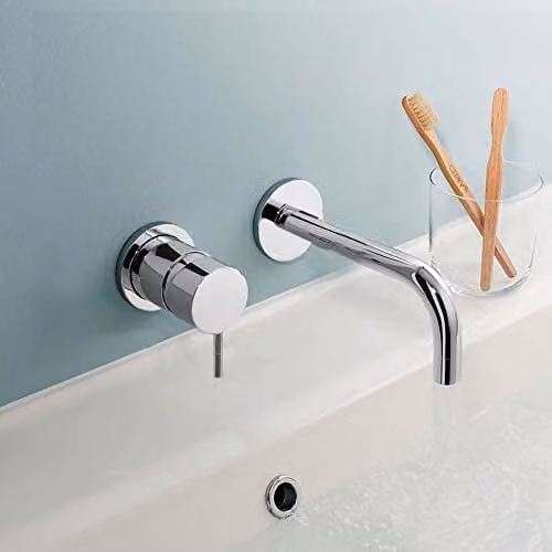 Nes Home Chrome Wall Mounted Brass Basin Tap for Bathroom