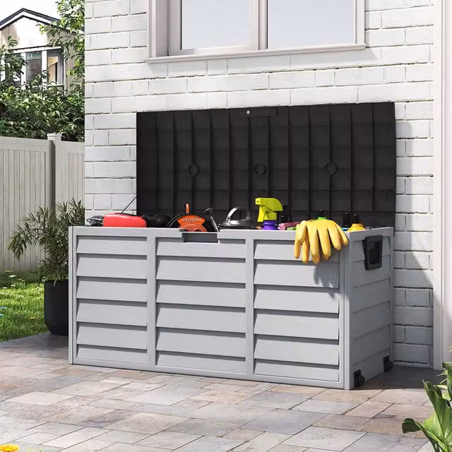 Kidkid 290L Plastic Garden Storage Box with Wheels in Black