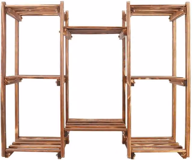 NESTLUNE Heavy Duty Wood Planter Stand and Flower Display Shelf in Brown, W/D/H: 100 x 15 x 70.1 cm – 1