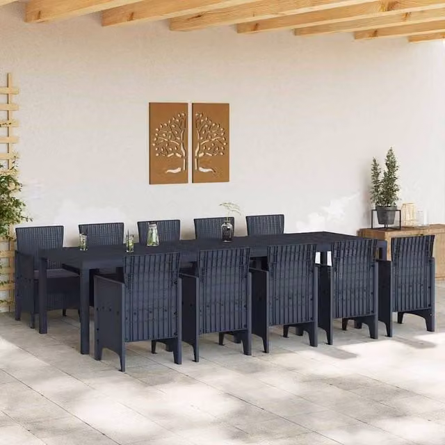 Berkfield Home Modern 11 Piece Garden Dining Set with Cushions in Anthracite Poly Rattan and Dark Grey – 1
