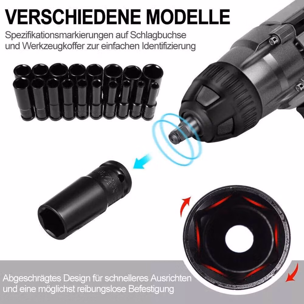 Kelvenix 20-Piece 1/2 Inch Drive Metric Deep Impact Socket Set, 8-32mm, Black Steel – 3