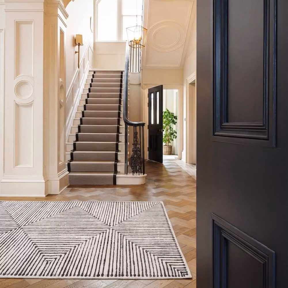 Kukoon Black and Cream Geometric Washable Modern Living Room Rug, W/D: 80 x 300 cm – 2