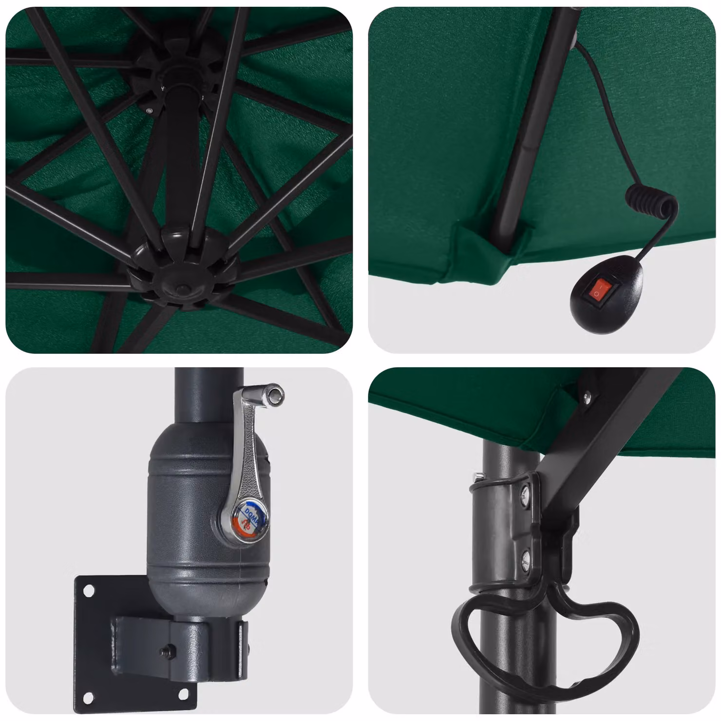 Berkfield Home Wall-mounted Garden Parasol with LEDs, Green, Diameter: 248 cm – 4