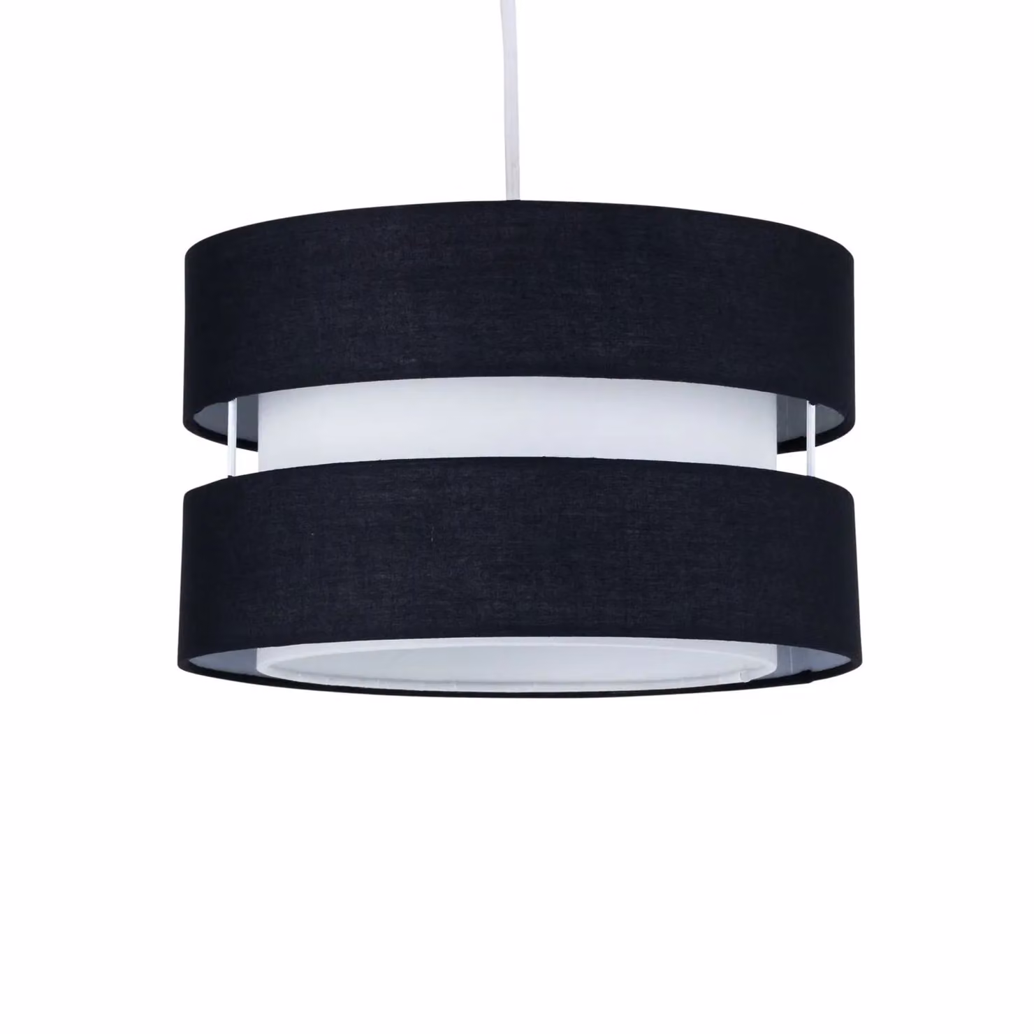 First Choice Lighting Benni Set of 2 Black Fabric Round Easy Fit Pendant Shades, Diameter: 26 cm – 2