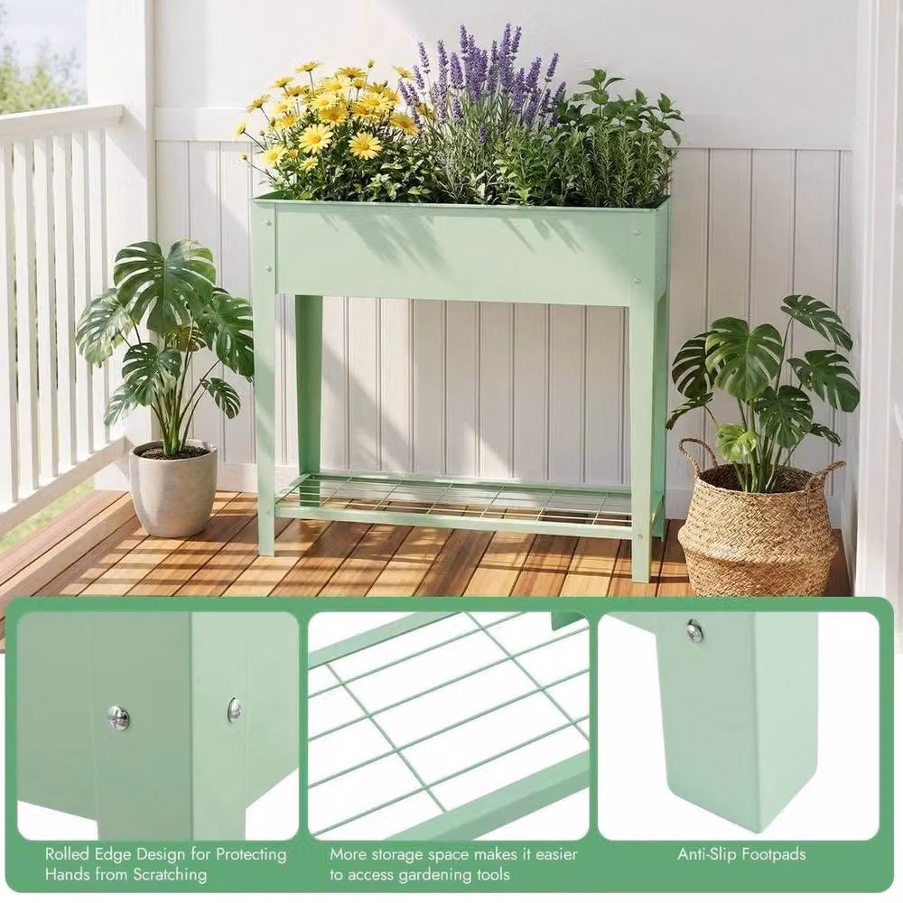 Kelvenix Set of 2 Green Galvanised Steel Elevated Raised Garden Beds – 2
