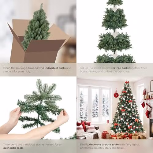 tectake Prancer Artificial Christmas Tree in Green with Metal Stand, Height: 230 cm – 4