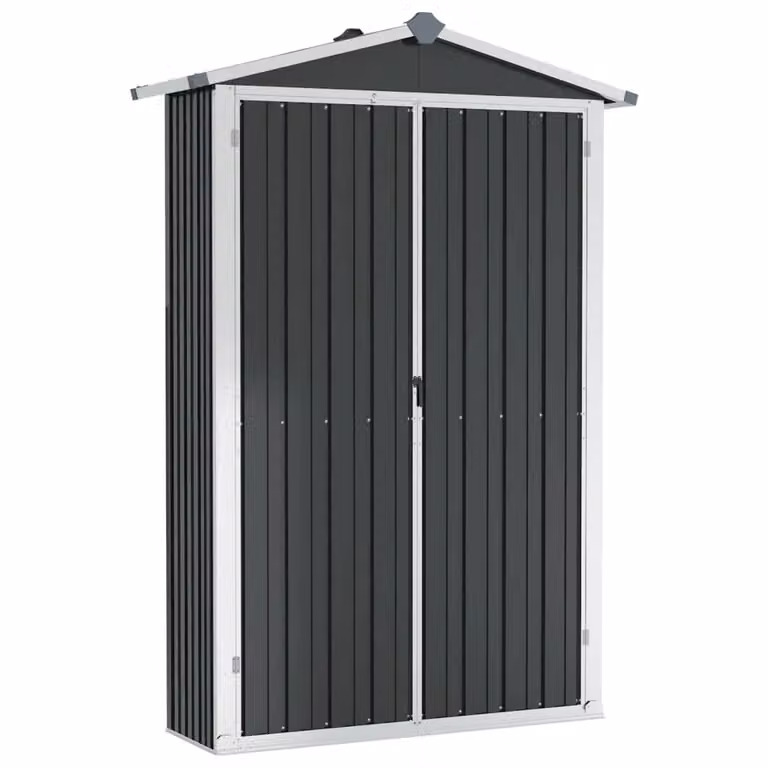 Berkfield Home Anthracite Garden Shed in Black Galvanised Steel with Double Doors and Shelving, W/D/H: 116 x 45 x 175 cm