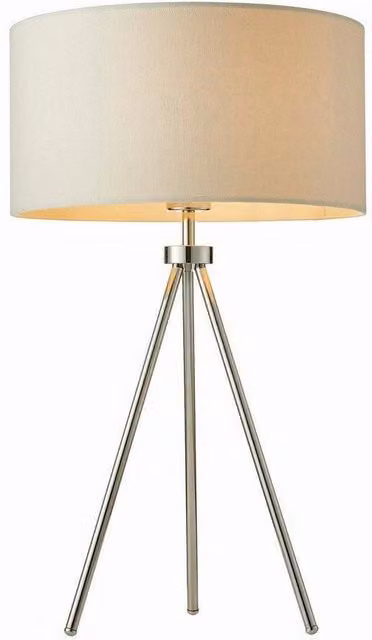 Netlighting Tri 1 Light Table Lamp in Chrome with Grey Fabric Shade and E27 Socket