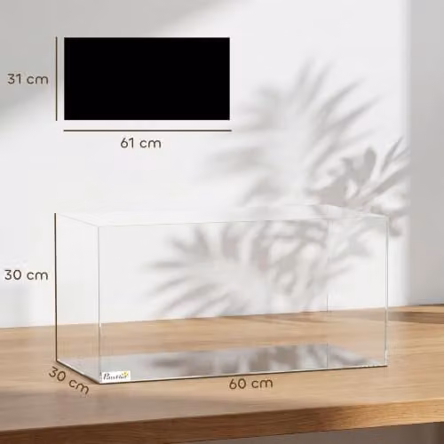 PawHut 51L Fish Tank with Protective Base Mat, Transparent and Black, W: 60 cm, D: 30 cm, H: 30 cm – 9