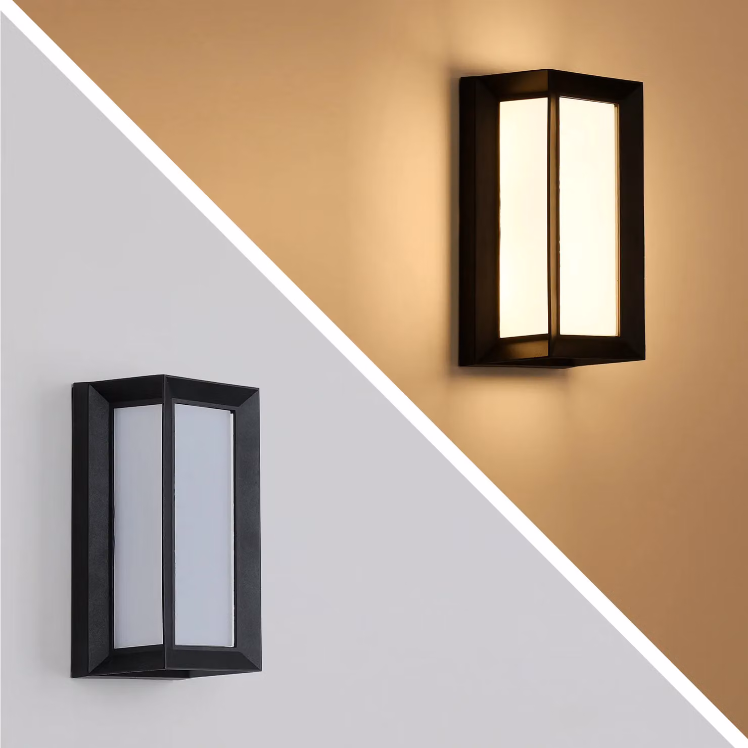 Pheashine 2 Pack Modern Rectangular LED Outdoor Wall Lights in Black, 18W Warm White – 3