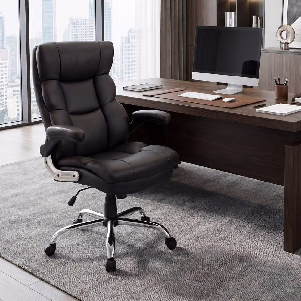 Gymax Ergonomic PU Leather Office Chair in Black with Armrests and 360 Degree Swivel – 4