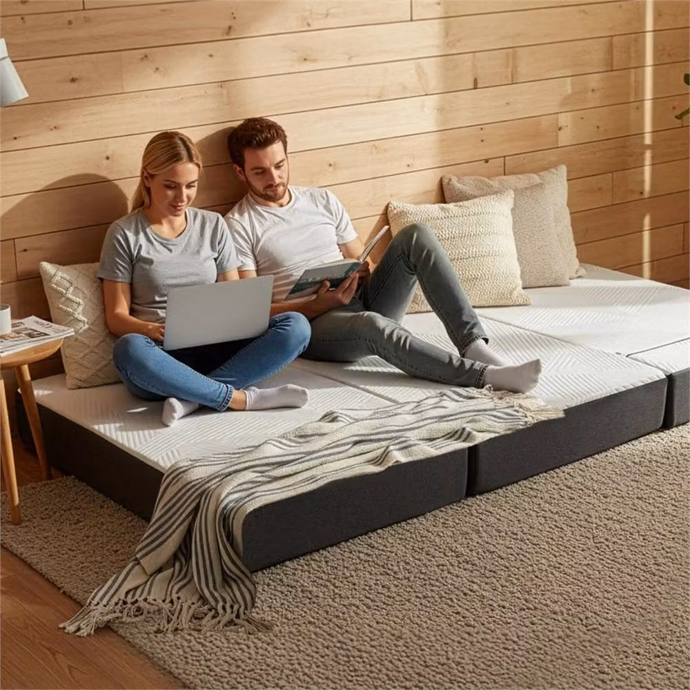 SPETLEK Double Tri-Fold Foam Floor Mattress in White, W/D/H: 190 x 135 x 38.1 cm – 4