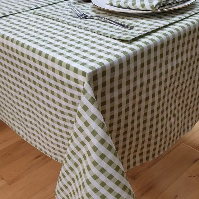 Kitchenwise Green Checked Cotton Tablecloth, W: 228.6 cm