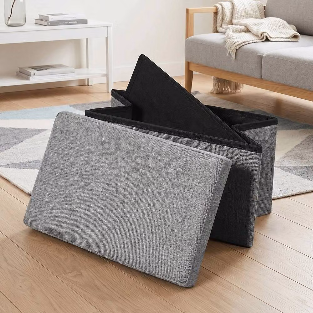 EONLION Dark Grey Folding Large Ottoman Storage Box and Seat Stool – 3