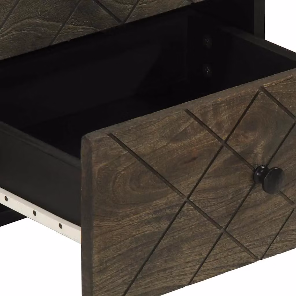 Berkfield Home Black Mango Wood Bedside Cabinet W: 40 cm, D: 33 cm, H: 46 cm – 4
