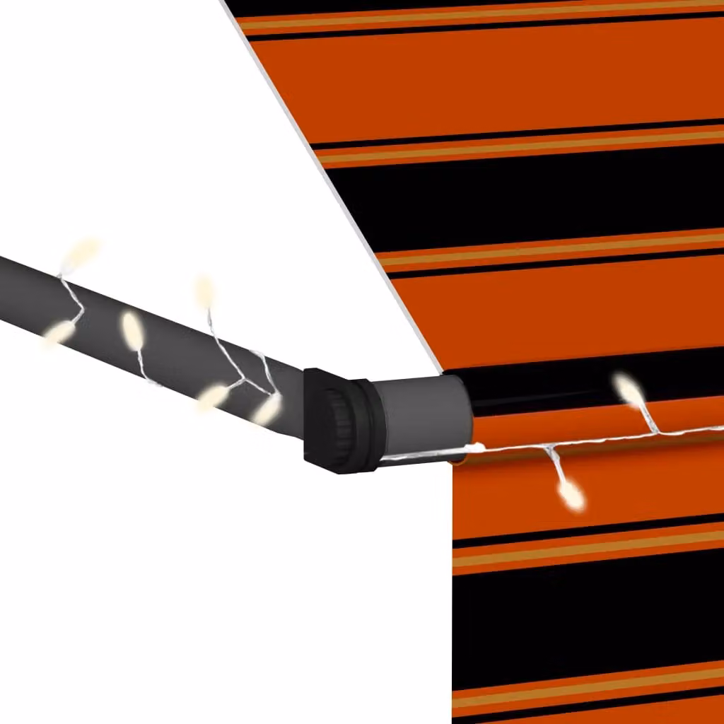 Berkfield Home Manual Retractable Awning with LED, Orange and Brown, 150 cm – 3