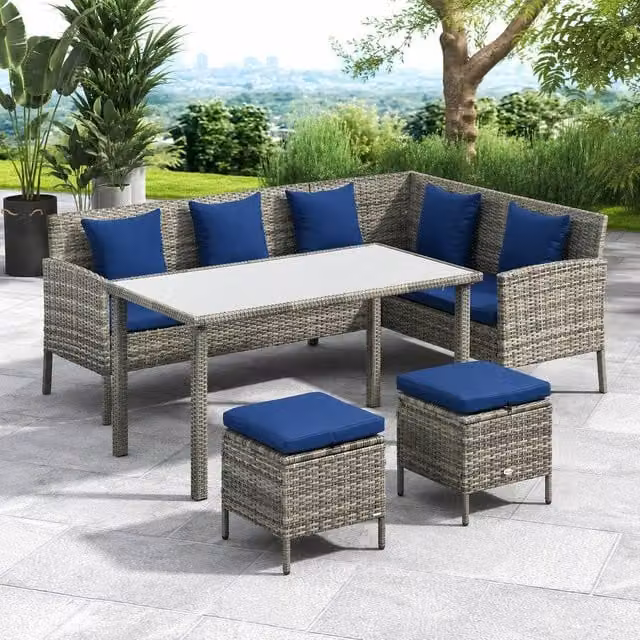 STILVORA 5 Piece Modern Sofa Set with Metal Frame in Blue – 1