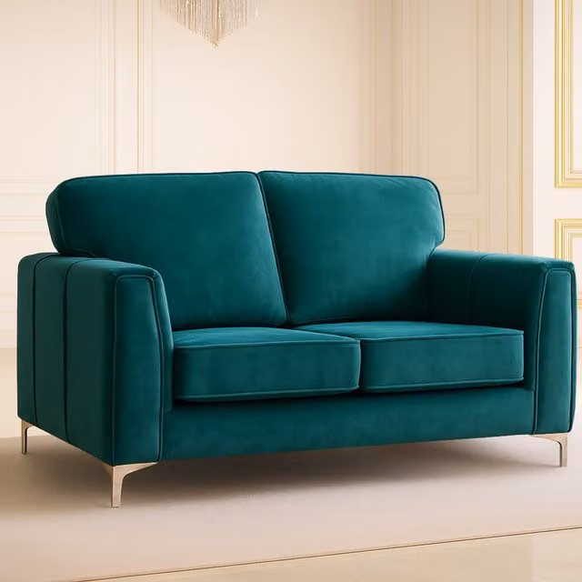 Somnior Beds Ltd Modern 2-Seater Velvet Sofa in Petrol Blue with Solid Wood Frame