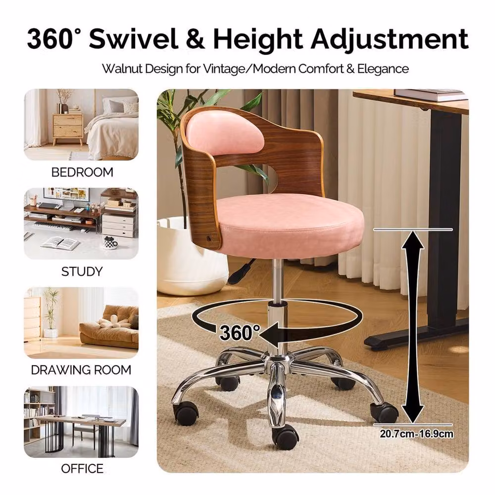 EONLION Pink Synthetic Leather Adjustable Swivel Office Chair for Home or Task Use – 4