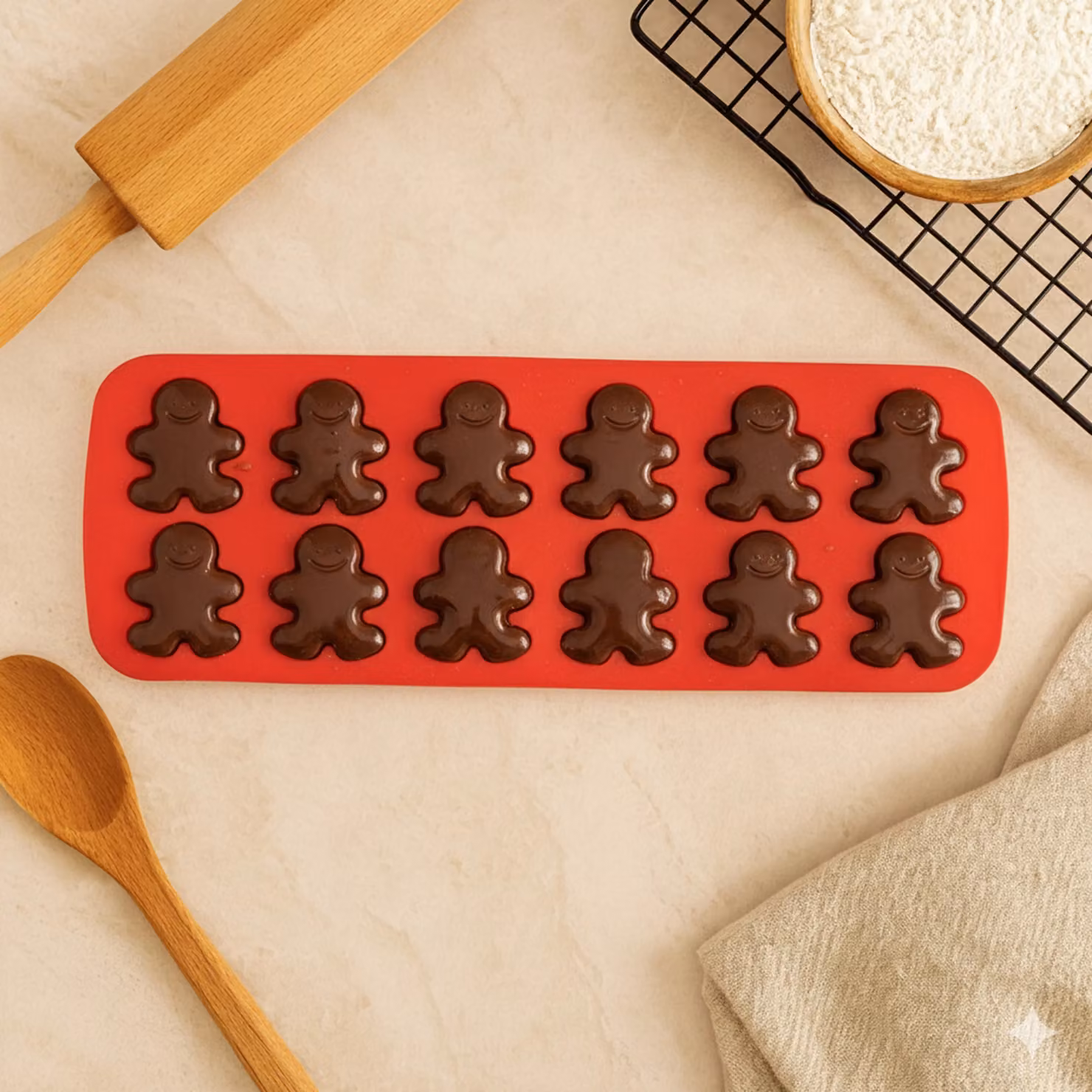 Orsina Red Silicone 12-Piece Gingerbread Man Cake and Chocolate Mould Tray – 4