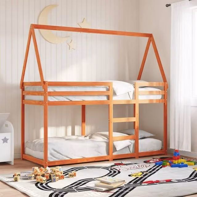 Berkfield Home Rustic Wax Brown Solid Wood Pine Bunk Bed W/D/H: 90 x 200 cm – 1