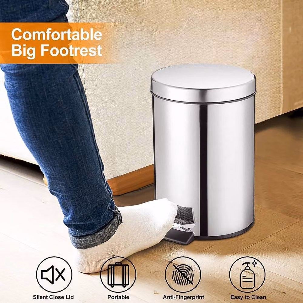 MantraRaj Stainless Steel Pedal Bin with Removable Inner Bucket, Silver, 5 L – 6