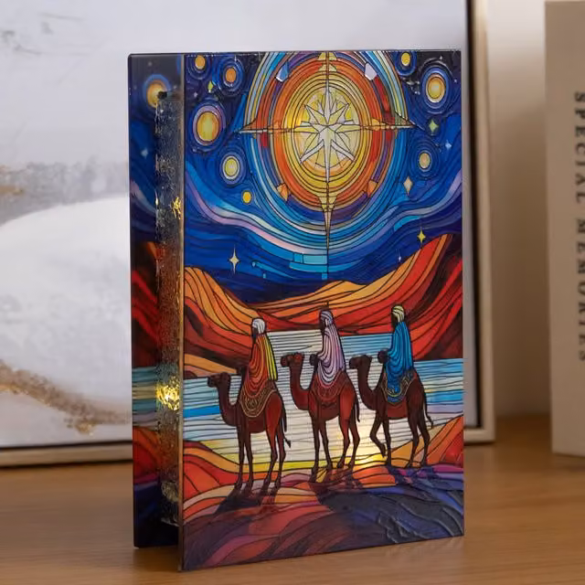 Samuel Alexander Multicolour Stained Glass Three Wise Men Christmas Decoration with LEDs, Height: 21 cm – 1