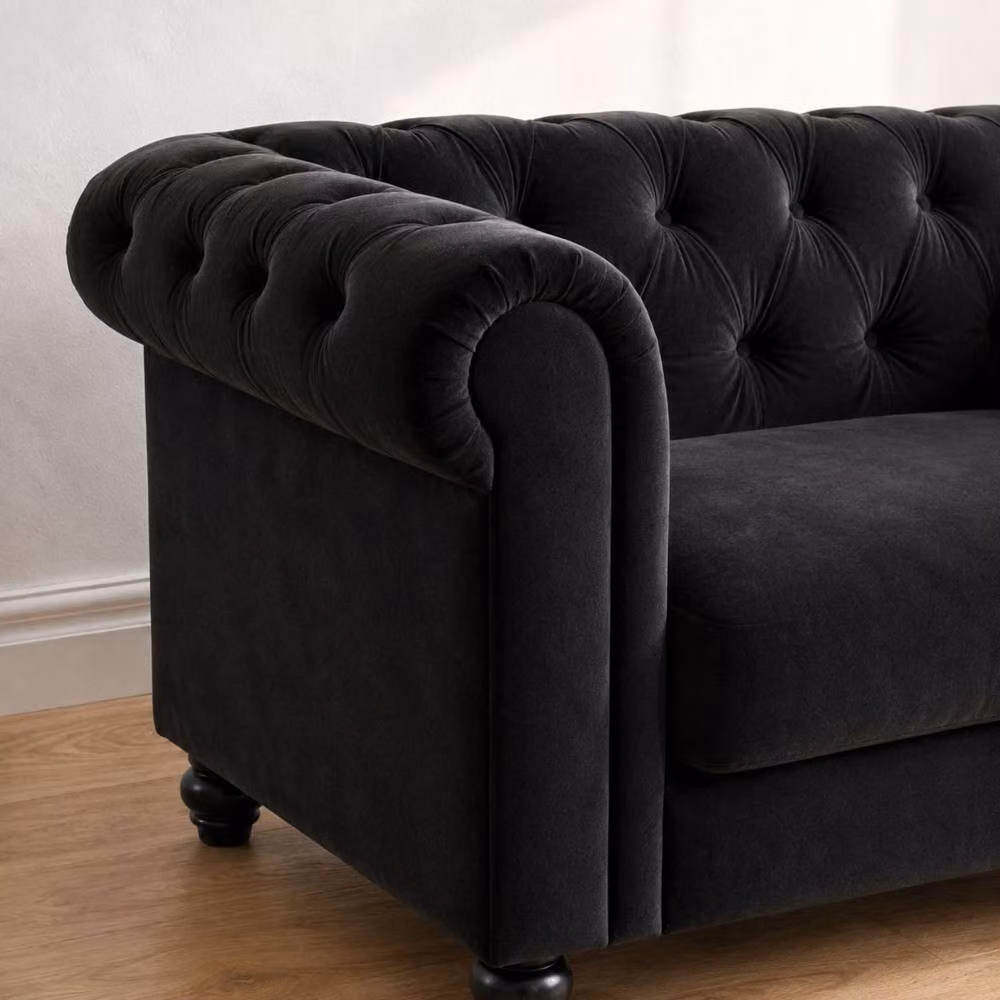 Sofaya Hampton Chesterfield 1 Seater Armchair in Black Velvet – 2
