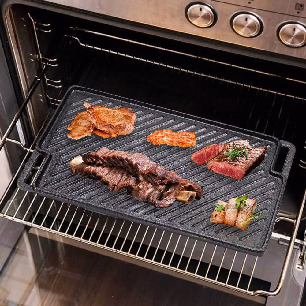 Living and Home Cast Iron Reversible Griddle Pan and 2-Side Grilling Plate with 2 Handles, Black – 3