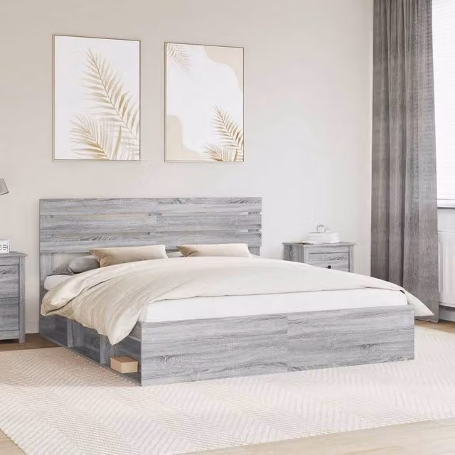 Berkfield Home Sonoma Bed Frame in Grey Solid Pine Wood, 200 x 200 cm