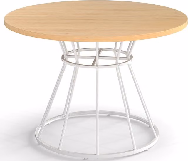 COSTWAY Scandinavian Round Kitchen and Dining Room Table in Brown and White