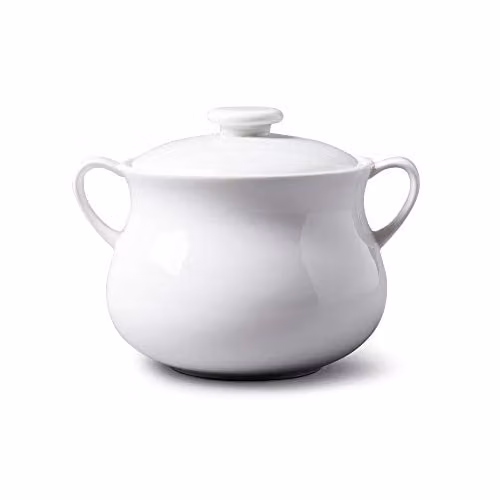WM Bartleet & Sons 1750 Traditional Porcelain Lidded Individual French Onion Soup and Stew Bowl with Handles, 500ml, White