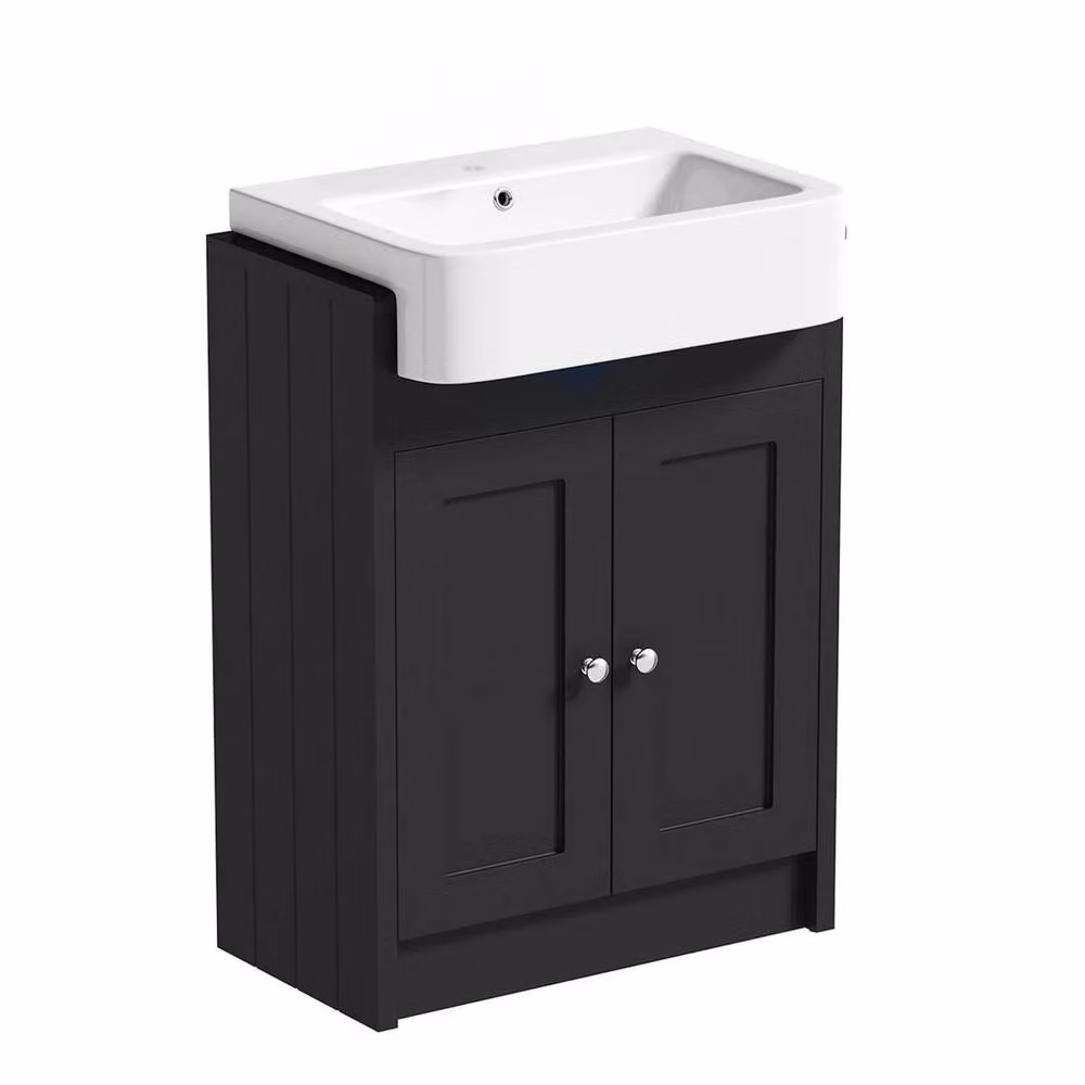 FORGEVIO Grey Glossy Modern Floor-Standing Bathroom Cabinet with Hinged Doors and Internal Shelves, Width: 60 cm – 2