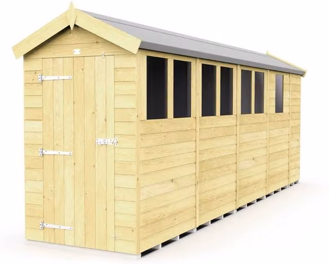 Buttercup Farm Brown Apex Wooden Garden Shed with Single Door and Windows, W: 118 cm, H: 217 cm, L: 503 cm – 1