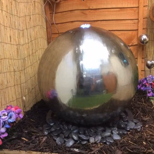 Tranquillity Water Features Modern Stainless Steel Sphere Water Feature in Grey and Silver, Height: 75 cm