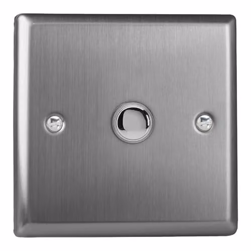 Varilight Classic Brushed Steel 1-Gang 6A 1 or 2 Way Push-On/Off Impulse Switch in Grey and Silver