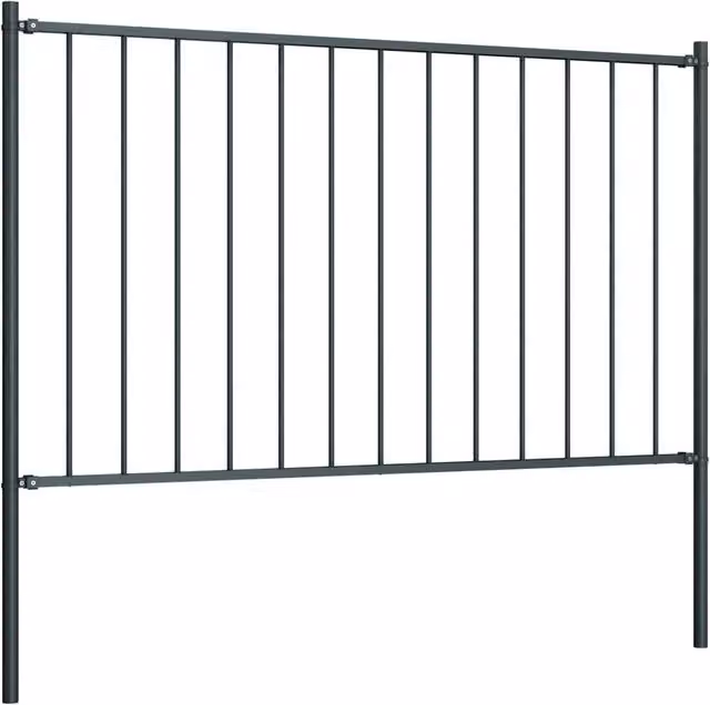 Berkfield Home Powder-coated Steel In-ground Fence Panel with Posts, Anthracite Dark Grey, W: 1.7 m, H: 1 m – 1