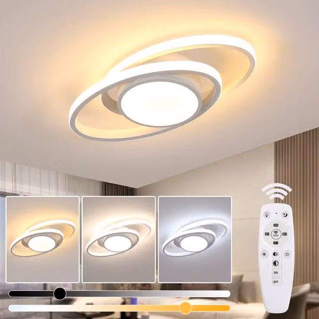 Pheashine White LED Ceiling Light with Remote Control, Dimmable and Adjustable CCT, Oval Minimalist Design