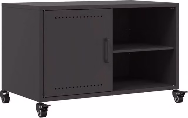 Berkfield Home Modern Black Metal TV Cabinet with Internal Shelves and Hinged Doors W/D/H: 68 x 39 x 43.5 cm