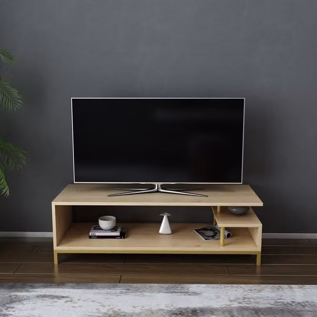 Decorotika Modern Gold and Brown TV Unit in Metal and Wood, W: 120 cm