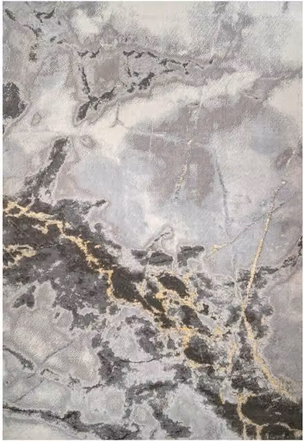 Kukoon Modern Grey and Gold Marble Effect Living Area Rug, W: 80 cm, L: 150 cm