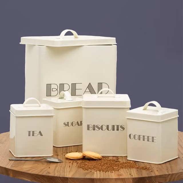 Orsina 5-Piece Ceramic Kitchen Storage Set in Beige with Coffee and Sugar Canisters and Utensil Holder – 1