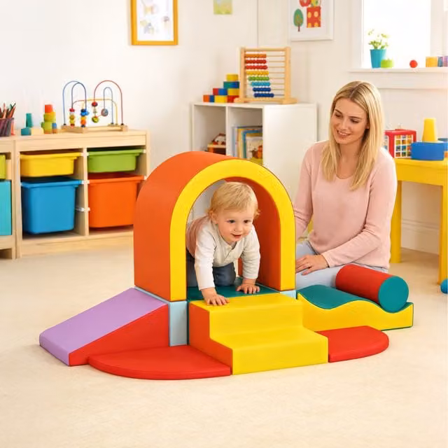 AIYAPLAY 10-Piece Soft Play Foam Set for Toddlers, Orange and Multicolour