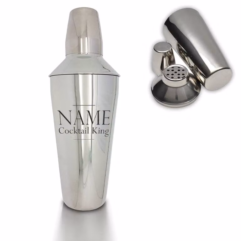 Uniqueful Personalised Cocktail King Design Engraved Stainless Steel Cocktail Shaker in Silver, 1000 ml