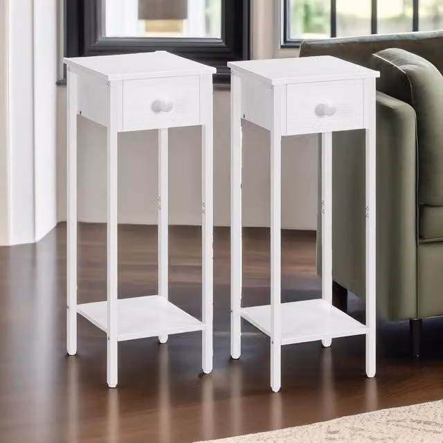 Rafaelo Mobilia Set of 2 Tall Bedside Tables in White