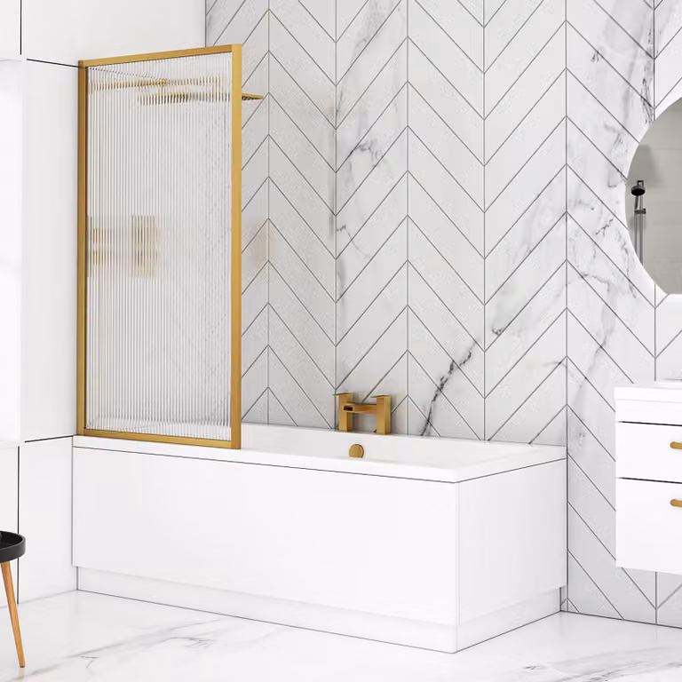 Royal Bathrooms Amaze Square Double-Ended Acrylic Bath with Fluted Screen and Gloss White MDF Panel, White