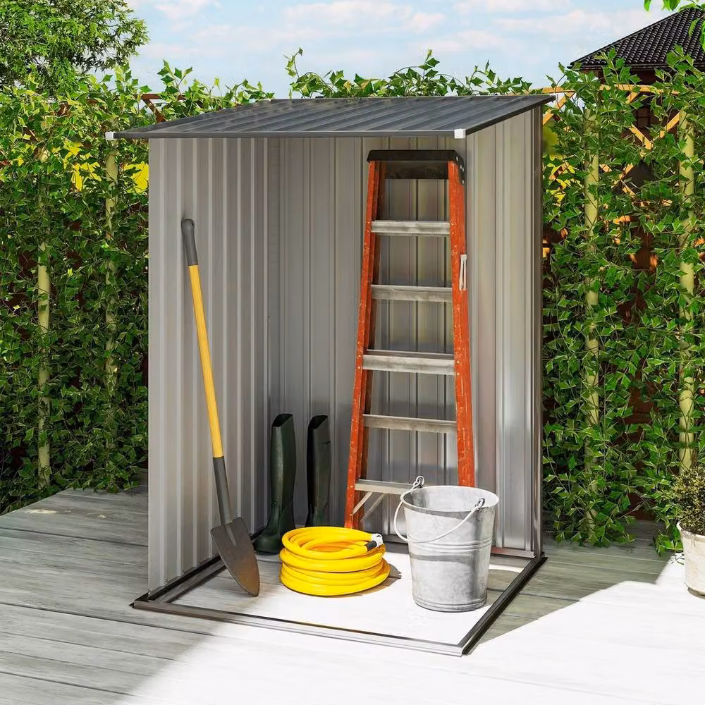 EONLION Brown Galvanised Steel Pent Outdoor Storage Shed W/D/H: 100 x 100 x 160 cm – 5