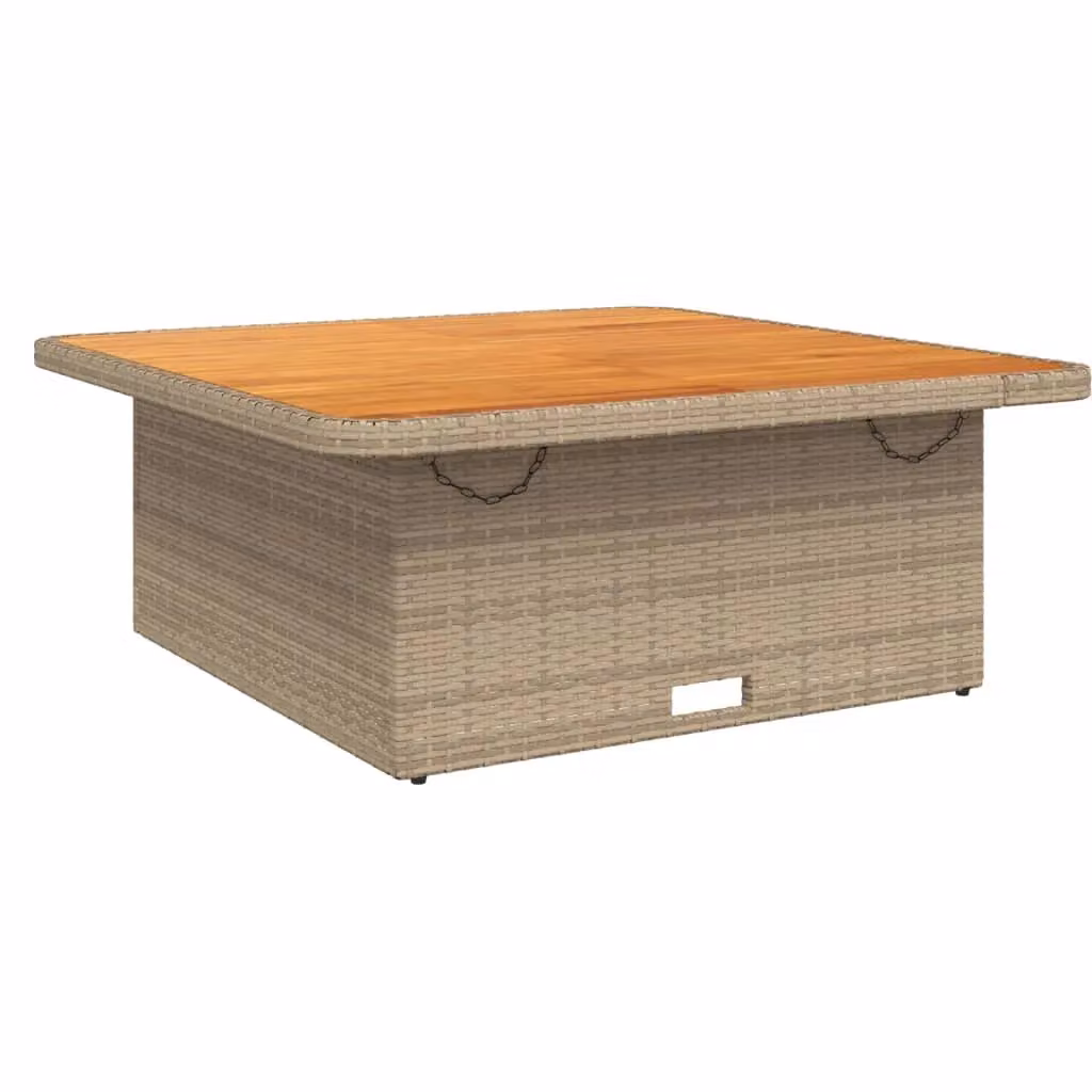 Berkfield Home Garden Table in Beige, Poly Rattan and Acacia Wood, W/D/H: 110 x 110 x 71 cm – 2