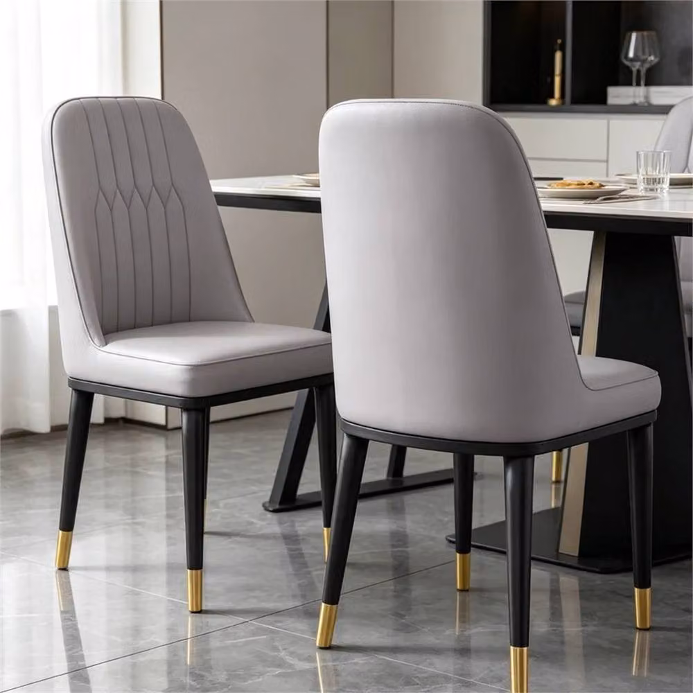 Nordara Set of 2 Grey Faux Leather Dining Chairs with Metal Legs – 4